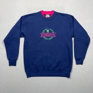 VTG‎ Sweatshirt Women Medium 80s Minnesota Embroidered Crewneck Neon Grandma